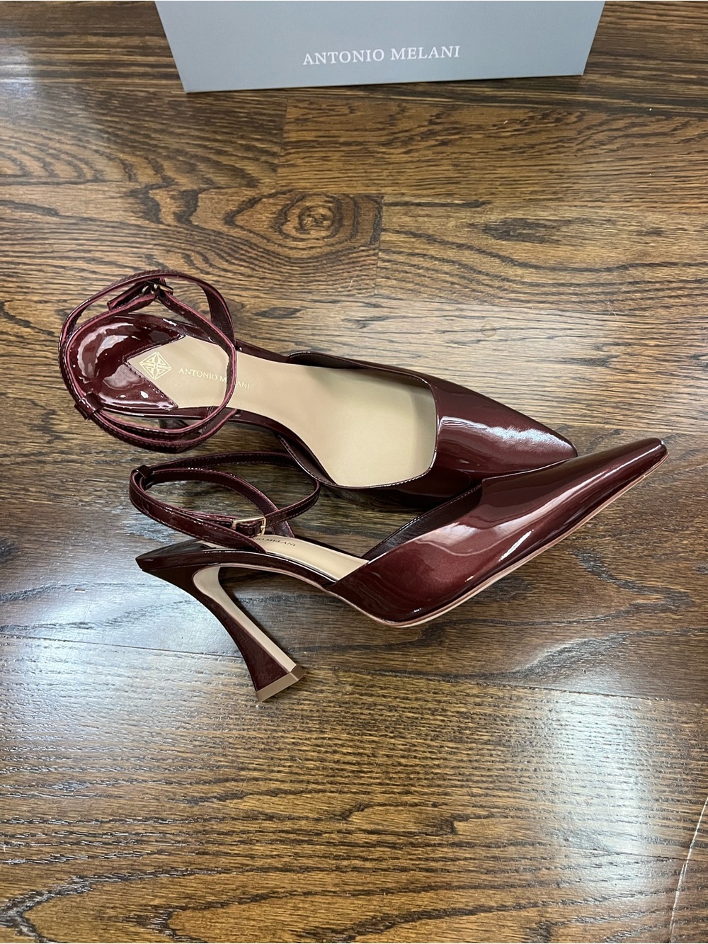Antonio Melani Burgundy Patent Pointed-Toe Ankle-Strap Heels - Picture 2 of 8